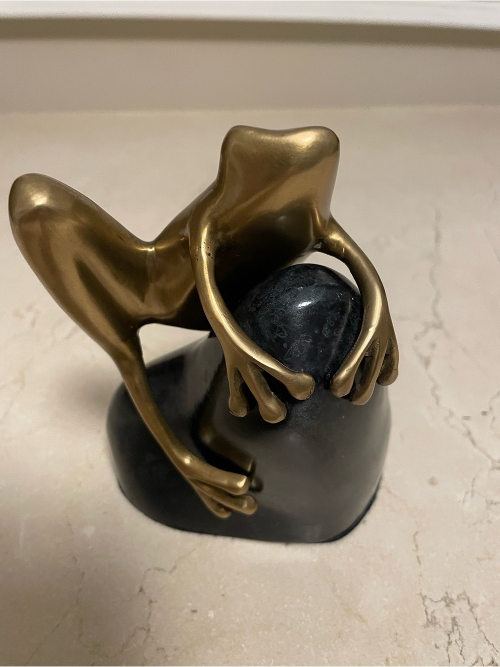 Bombay Gold Frog Sculpture on Black Base